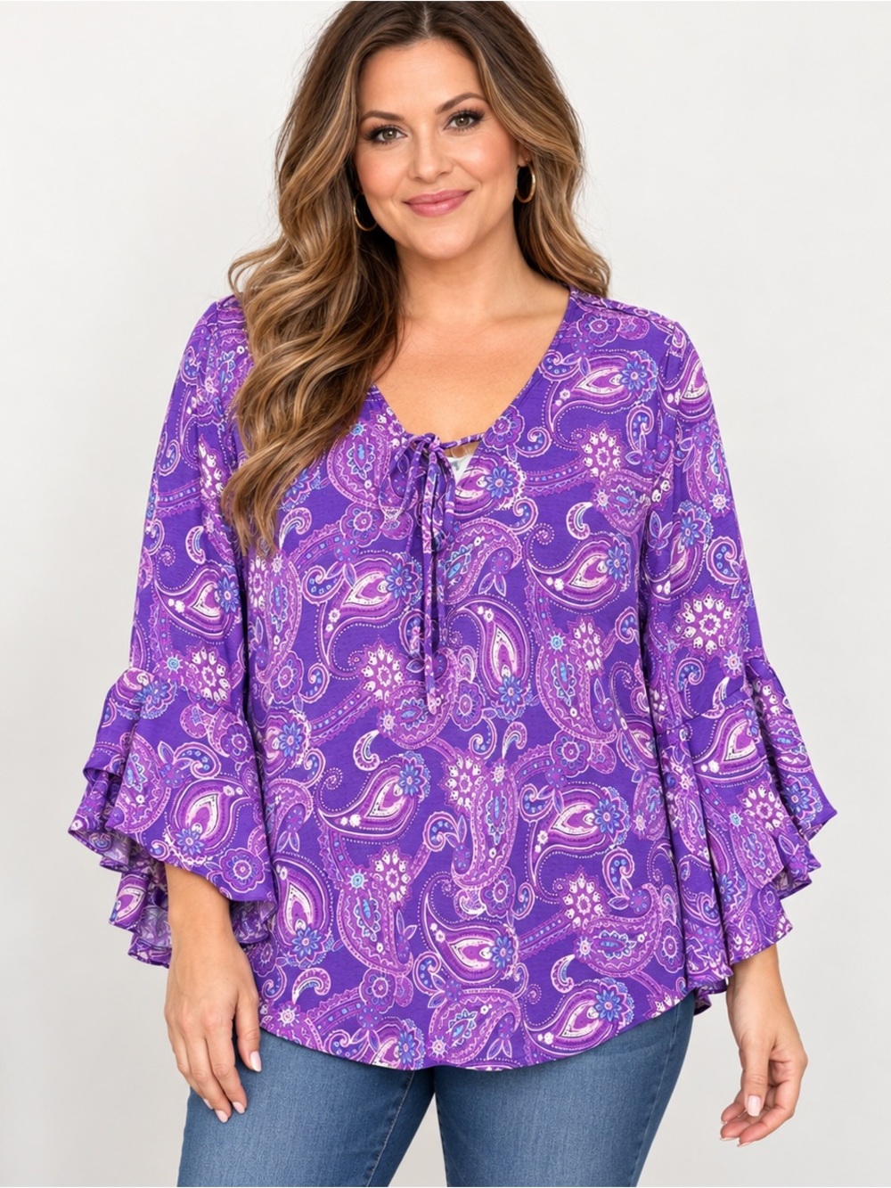 Dear Scarlett Purple Paisley Bell Sleeve Blouse Women’s XL NWT